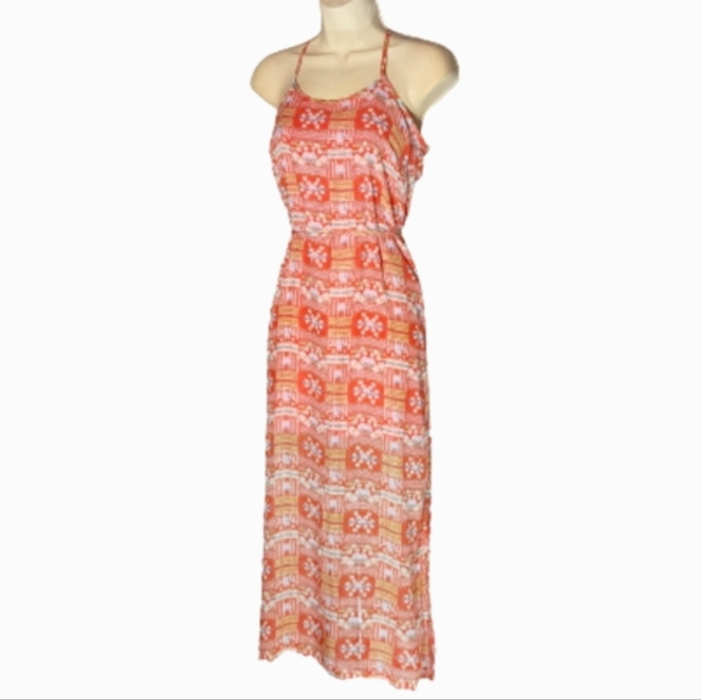My Michelle Dress Orange Geometric Print Maxi Size S
